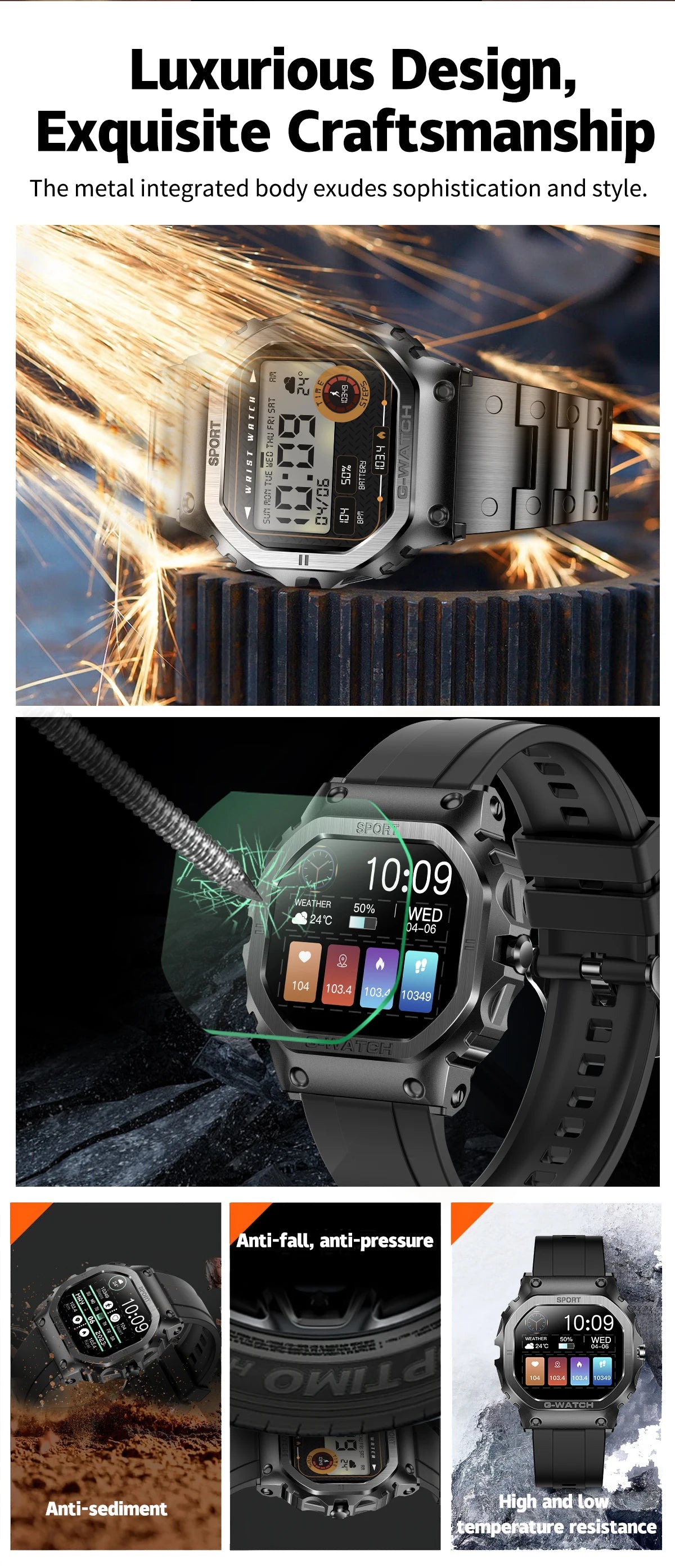 2024 New Military Smart Watch for Men 1.57 Inches Outdoor Sports Smartwatch with Answer/Make Call Compatible iPhone and Android