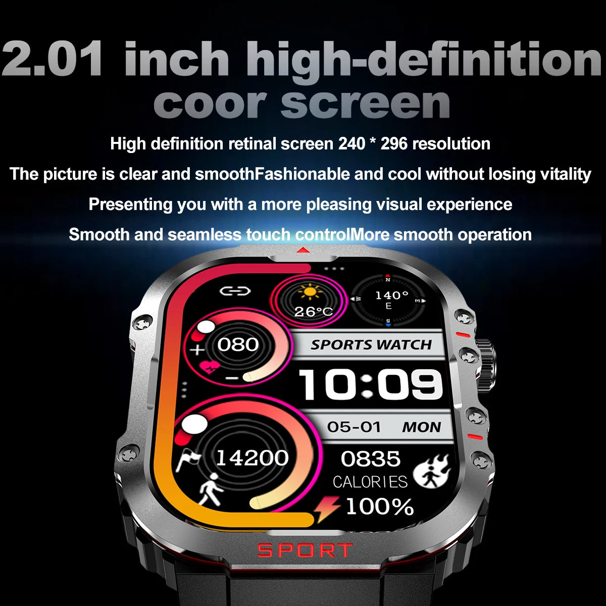 2024 Military Smart Watch Men 2.01 Inch HD Screen Waterproof Health Monitor Outdoor Sport Ai Voice Bluetooth Call Smartwatch