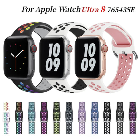 Silicone strap For Apple Watch Band 49mm 45mm 41mm 44mm 40mm 42mm38mm Sports Breathable Bracelet For iWatch Ultra 8 7 6 5 4 3 SE