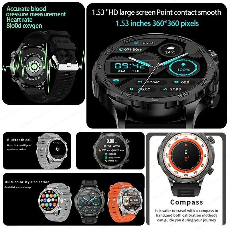 2024 New Rugged Military GPS Smart Watch Men AMOLED HD Screen Heart Rate Bluetooth Call Waterproof Outdoor smartwatch for Xiaomi