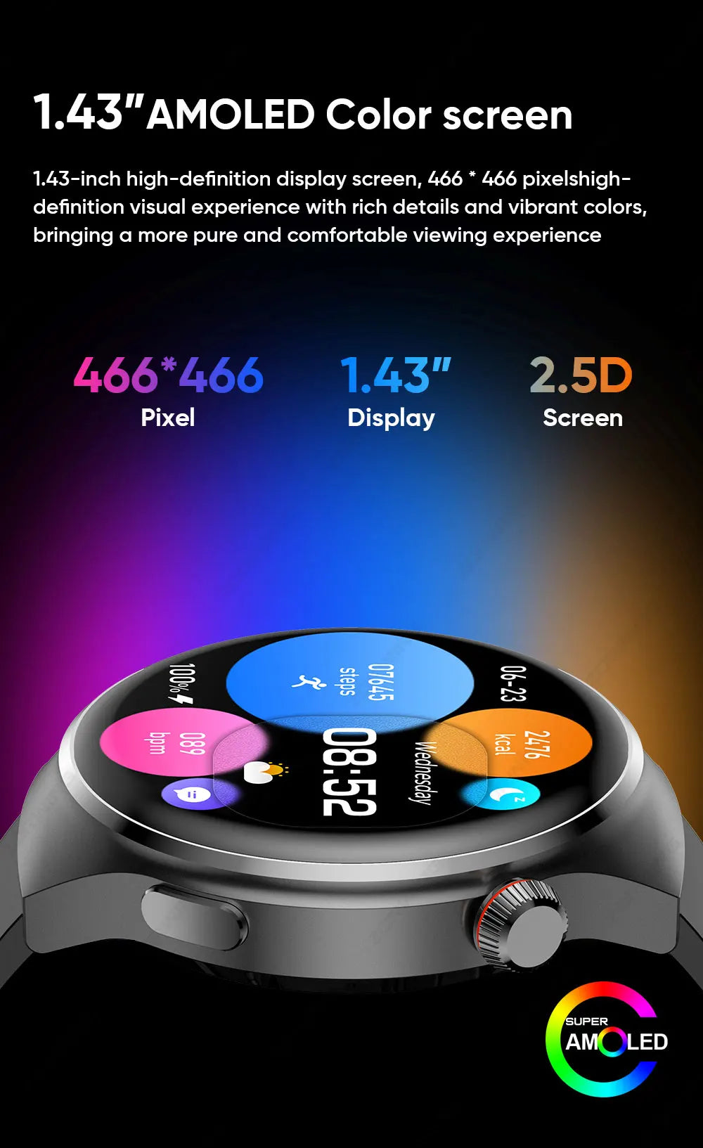 MT26 AMOLED Smart Watch Men Women Bluetooth Call Always on Display Heart rate Wireless Charging Smartwatch for Android IOS 2024