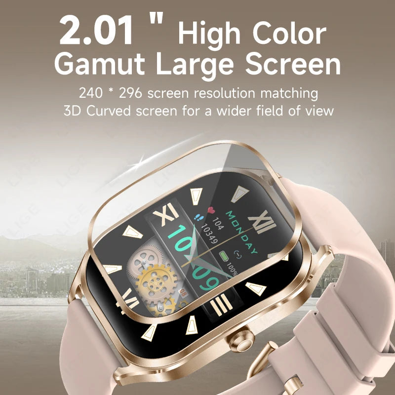 LIGE 2.01" 3D Curved Screen Men Women BT Call Watches Sports Fitness Health Smartwatch Waterproof Music Weather Smart Watch 2024