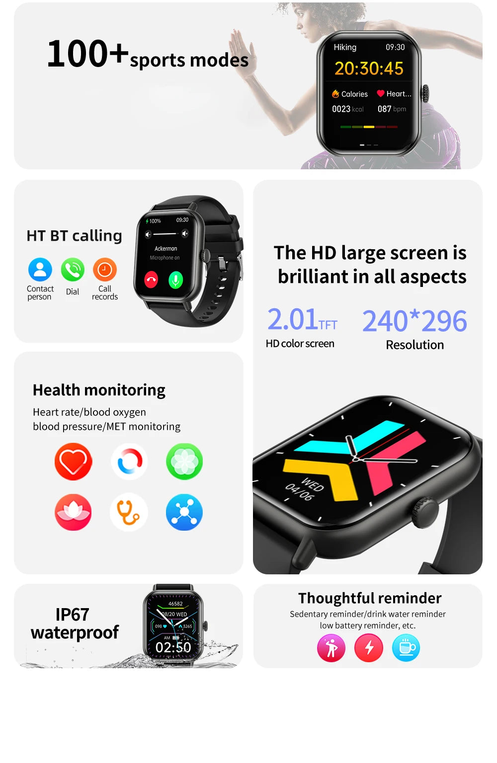 2.01 inch Bluetooth Call Smartwatch Men Support 100+ Sport Fitness Track 2024 New Women Rotary Keys Smart Watch