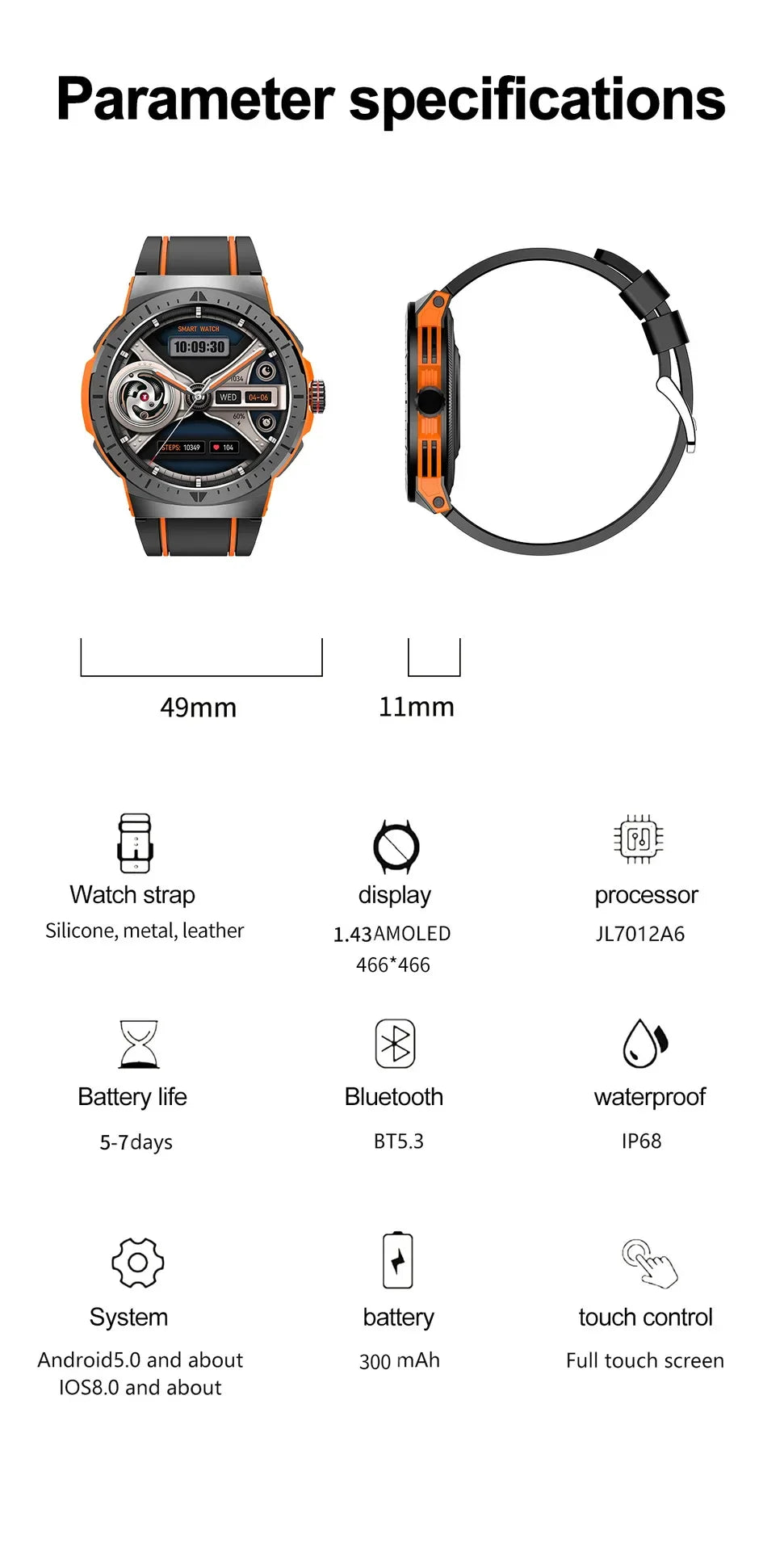 2024 HK52 Smart watch Amoled Large Screen OutdoorBT Call AI Voice fitness tracker Smartwatch Call Reminder for men women