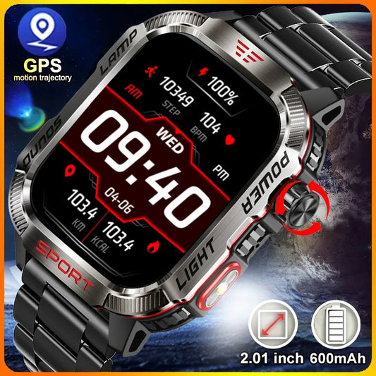 2024 New Military Outdoor Sports Smart Watch For Men 600mAh Battery Compass GPS Track Smarthwhatch Fitness Flashlight Smartwatch