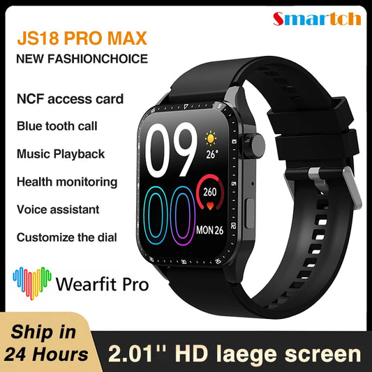 2024 New 2.01 Inch Heart Rate Sports Smart Watch Wireless Charge Voice Assistant Men Watches Music Play NFC Women Smartwatch