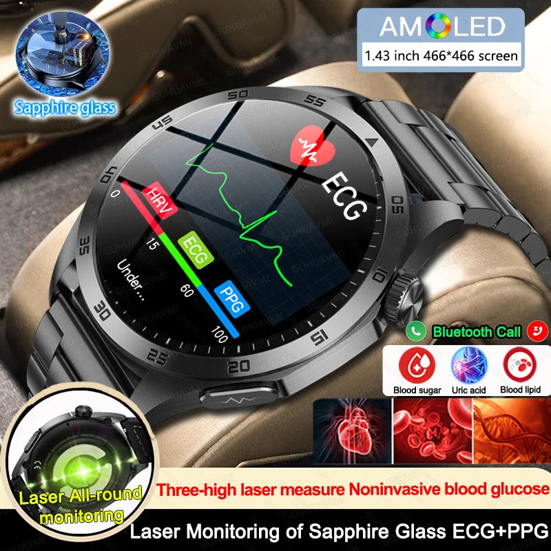 2024 New ECG+PPG+HRV Micro PPhysical Examination Smart Watch Men Full Touch Screen Uric Acid Blood Fat Glucose Health Smartwatch