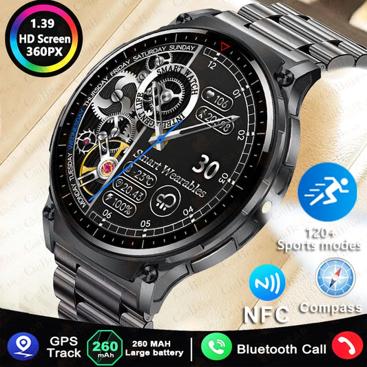 2024 New Compass Smart Watch Men Women Flashlight HD Screen Bluetooth Call GPS NFC 100+ Sport modes Heart rate Smartwatch Man