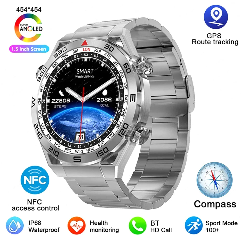 2024 New  NFC Smart Watch Men GPS Sport Track Fitness Watches Outdoor Compass Bluetooth Call HD Full Touch Screen Smartwatch