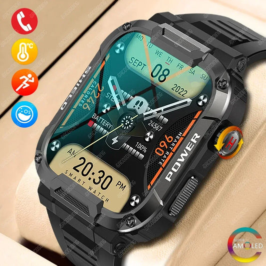 2024 Men Smart Watch Military Healthy Monitor Blood Pressure Smartwatches Bluetooth Call AI Voice Fitness Sports Smartwatch IOS