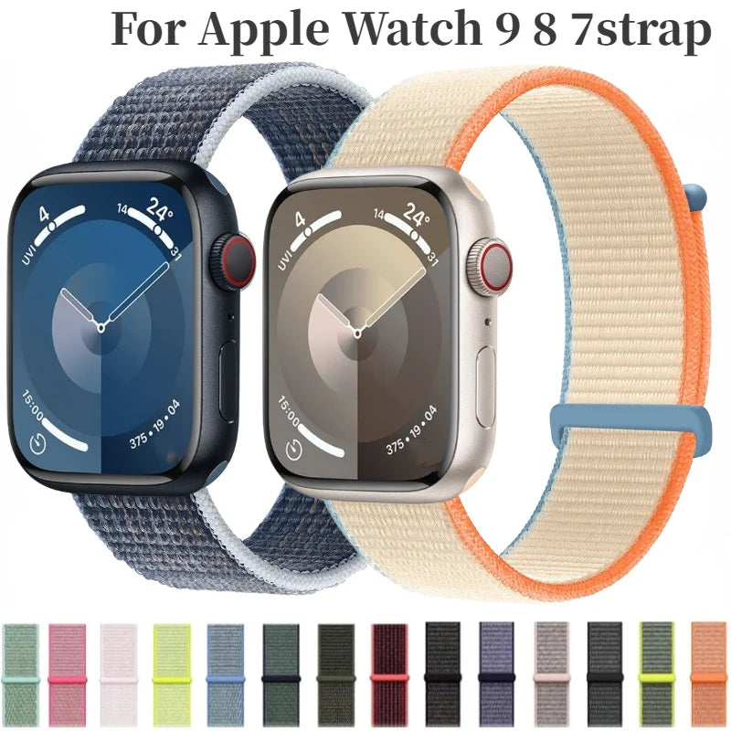 Nylon Braided Loop Strap For Apple Watch 9 8 7 45mm 41mm Band Ultra 2 49mm Sports Wristband iWatch 6 5 4 3 SE 44mm 40mm Correa