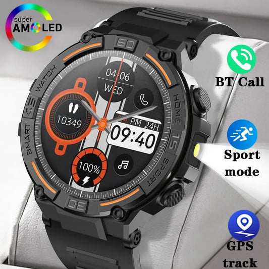 For Huawei Xiaomi 2024 New Smart Watch Bluetooth Call LED Flashlight IP67 Waterproof Sports Data GPS Track Smart Watch Men Women