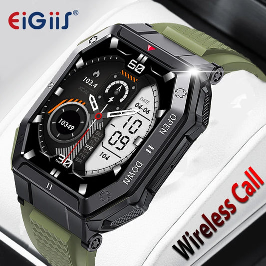 EIGIIS 2024 New Military Smart Watch 1.85'' IPS Screen Men Bluetooth Call Heart Rate Monitor Outdoor IP67 Waterproof Smartwatch