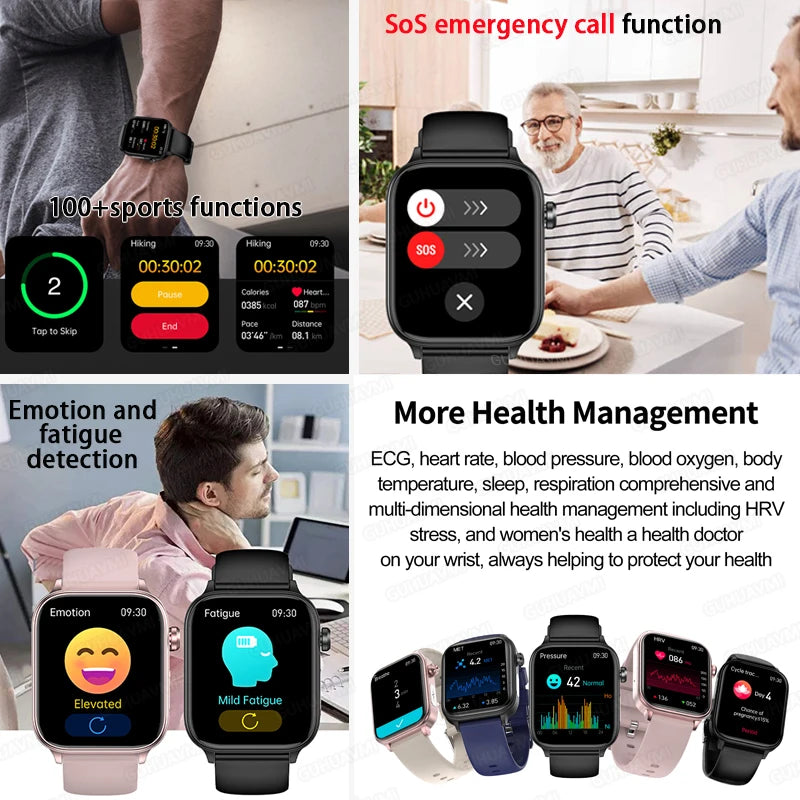 2024 New Medical Grade Smart Watch Men Women Blood Glucose Lipid and Uric Acid Bluetooth Call Sport Health smartwatch For Huawei