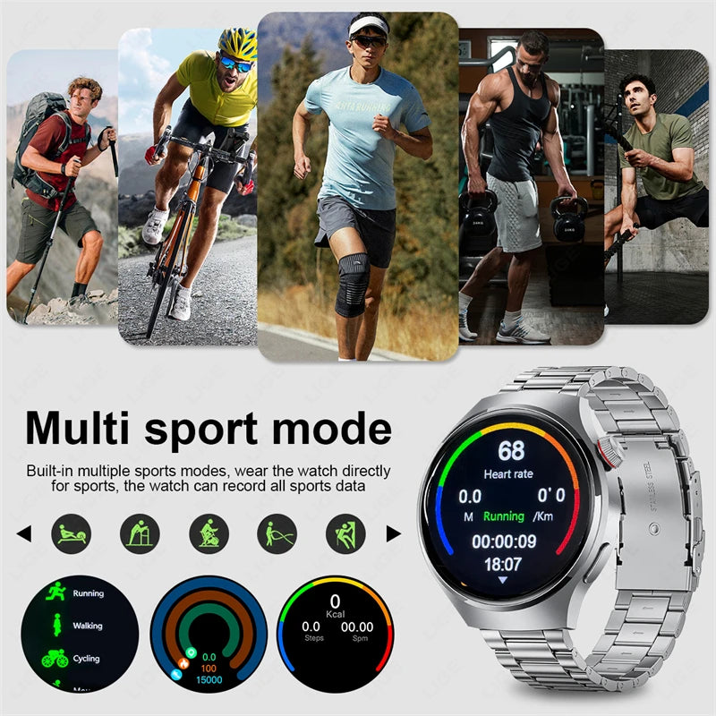 LIGE NFC Smart Watch Men 1.52 inch AMOLED Screen Wireless Call Health Monitor Waterproof Watch Sports Smartwatch 2024 For Huawei