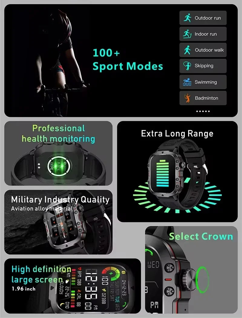 2024 New Smart Watch Men For Xiaomi 1.96" Bluetooth Call Military  5ATM Outdoor Sports Fitness Tracker Health Monitor Smartwatch