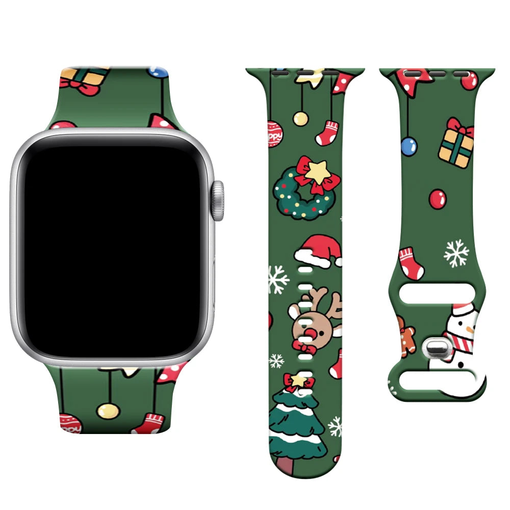 Christmas Print Strap For Apple Watch Band 45mm 44mm 42mm 41mm 40mm 49mm 38/40mm Correa Bracelet iwatch Series ultra 7se 3 6 8 9