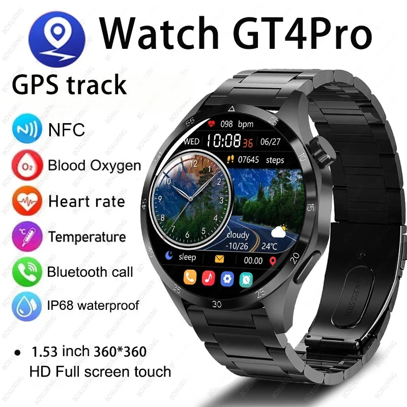 For Huawei GT4Pro Smart Watch Men Watch 4 Pro AMOLED HD Screen Bluetooth Call NFC Health Monitoring Smartwatch 2024 New Watch