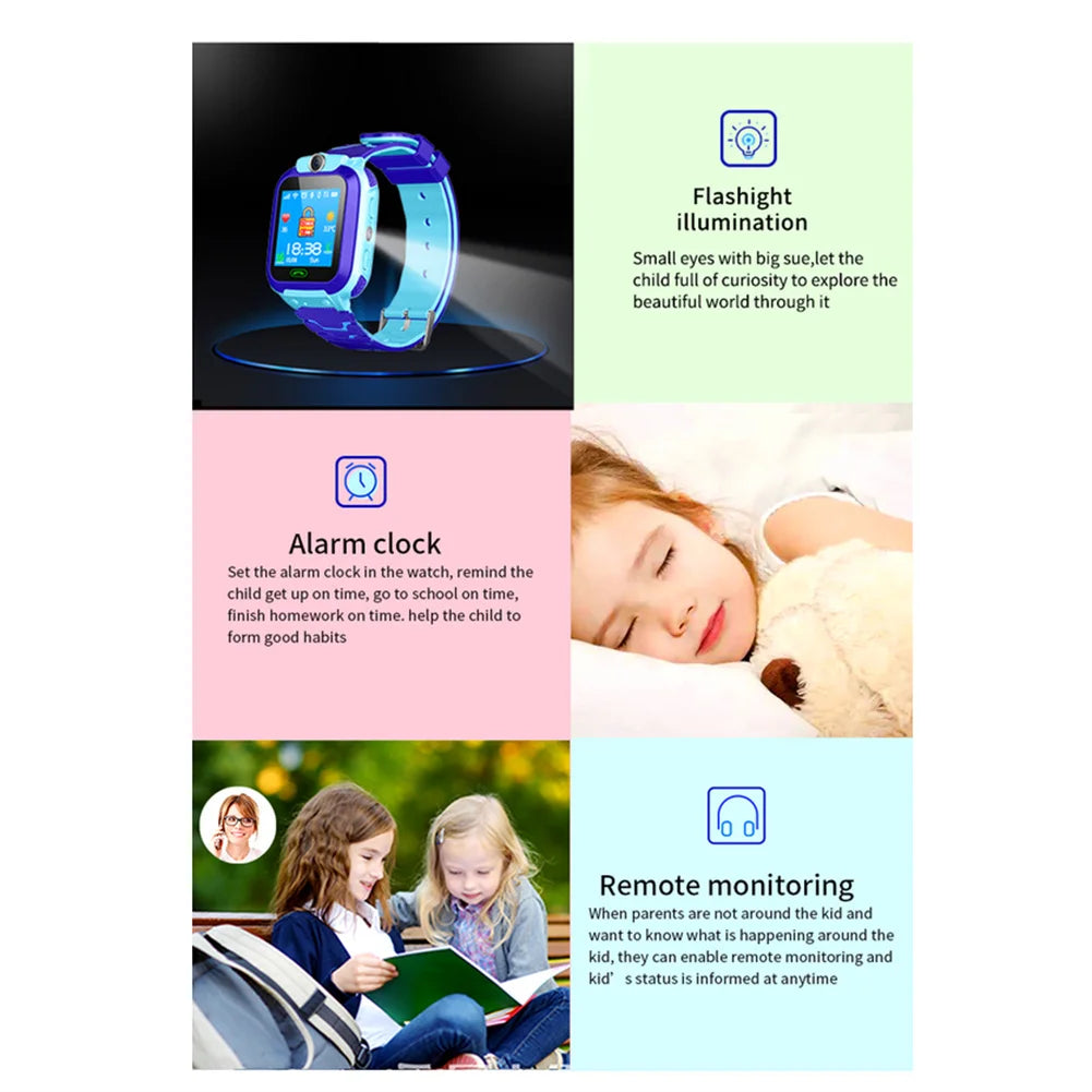 Q12B Kids Smart Phone Watch With Camera Alarm Clock Flashlight Voice Chatting Kids Watches Gift For Boys Girls