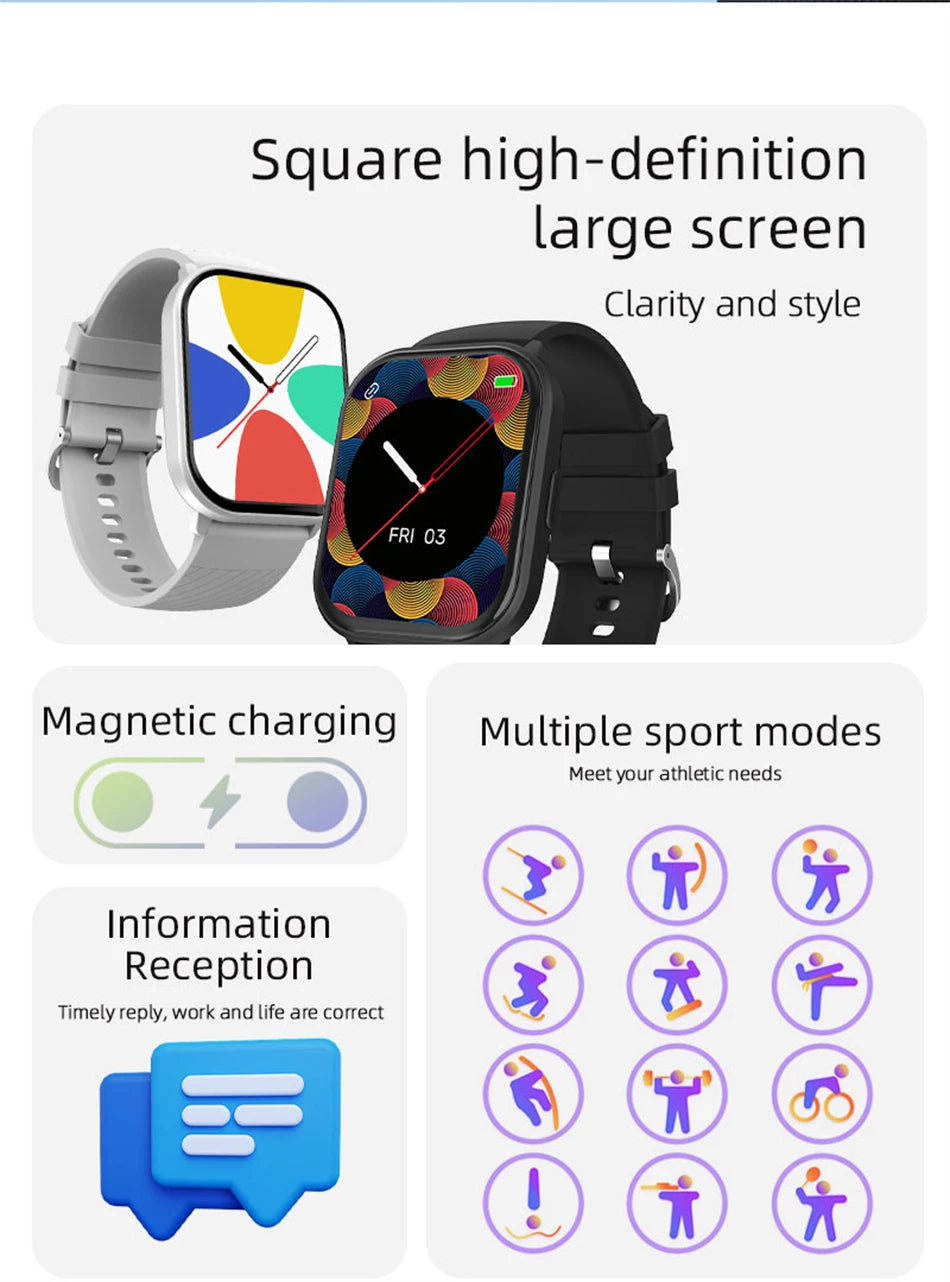 2024 New For Huawei Xiaomi 100+ Sports Mode Smart Watch Men Women Heart Rate Blood Pressure HD Bluetooth Call Smart Watch Men's