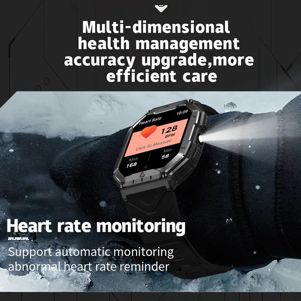 2025 New Flashlight Outdoor Sports Smart Watch Men's 2.1-inch 650mAh GPS Compass Heart Rate Men Smartwatch BT Call Track Watches