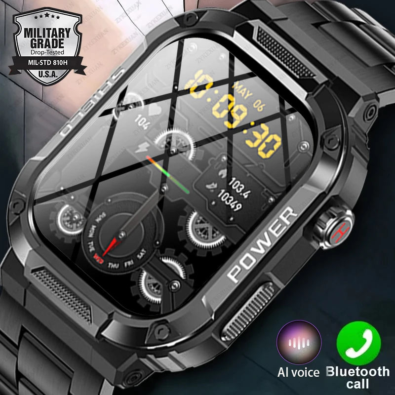 For Xiaomi Android Smart Watch Men Rugged Military Sports Watches IP68 Waterproof 2.01'' Bluetooth Call Smartwatch Man 2024 New