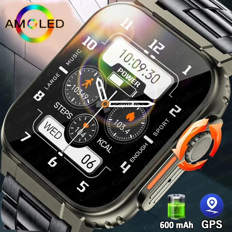 2024 NewOutdoor Military Smart Watch Men 600 mAh Battery TWS Headset Local Music IP68 Waterproof HD BT Calling Smartwatch+Gift