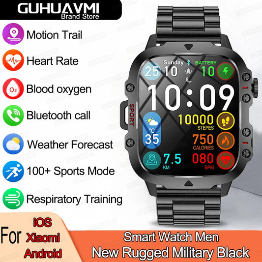 For Huawe Xiaomi ios Rugged Military Smart Watch Men Ftiness Watches IP68 Waterproof AI Voice Bluetooth Call Smartwatch 2024 New