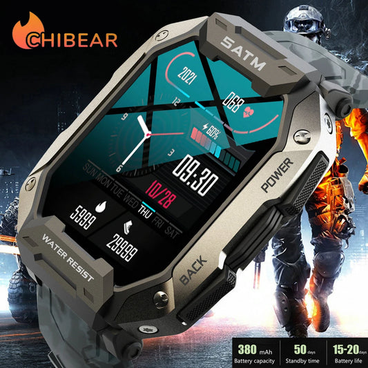 C20 Military Smart Watch Men Carbon Black Ultra Army Outdoor IP68 5ATM Waterproof Heart Rate Blood Oxygen Satm Smartwatch 2024