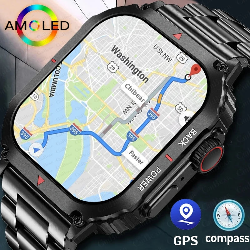 2024 New GPS Sports Smart Watch Men AMOLED HD Screen IP68 Waterproof NFC Bluetooth Call Outdoor Military SmartWatch For Android