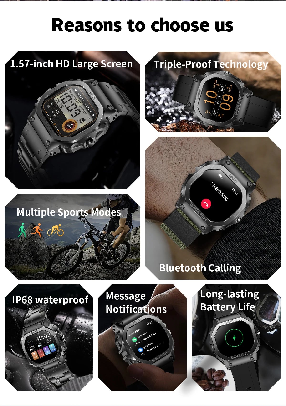 2024 New Military Smart Watch for Men 1.57 Inches Outdoor Sports Smartwatch with Answer/Make Call Compatible iPhone and Android