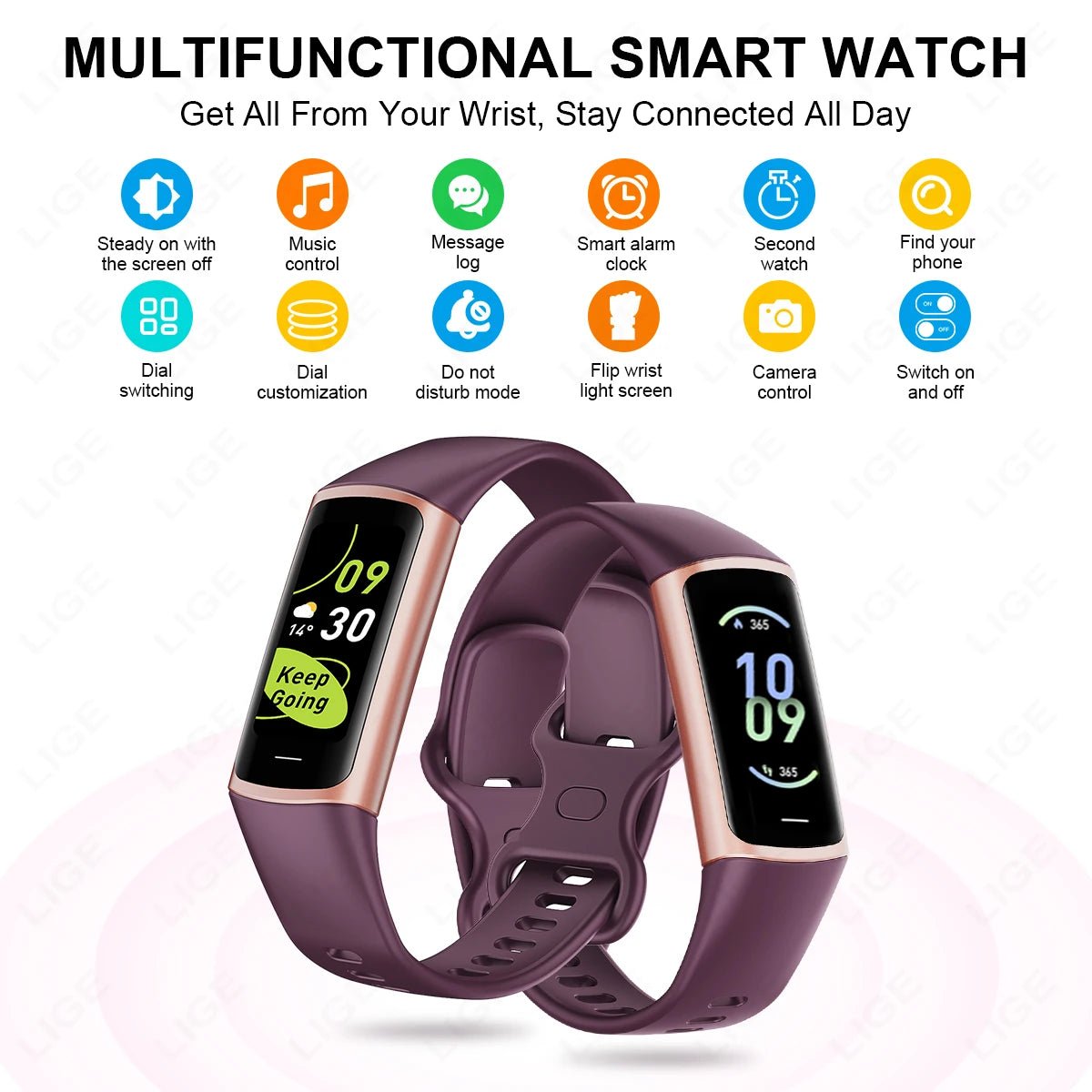 LIGE 2024 Smart Wristband Sport Fitness Heart Rate Tracker Smartwatch AMOLED Screen Waterproof Smart Bracelet For Men Women New