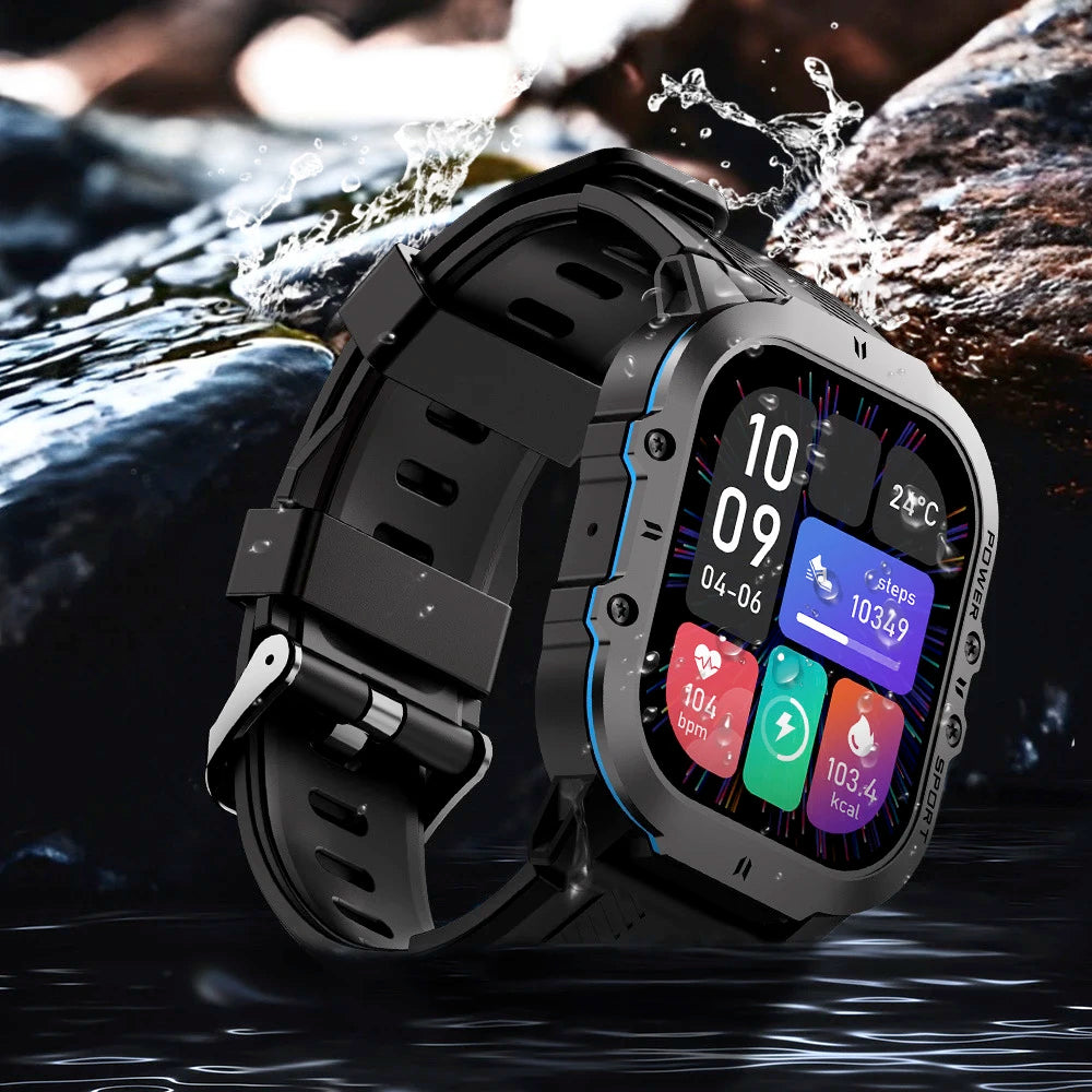 2024 New 1.96" AMOLED Men Outdoor Sports Smart Watch Blue Tooth Call Heart Rate 350Mah 1ATM Waterproof Watches Music Smartwatch