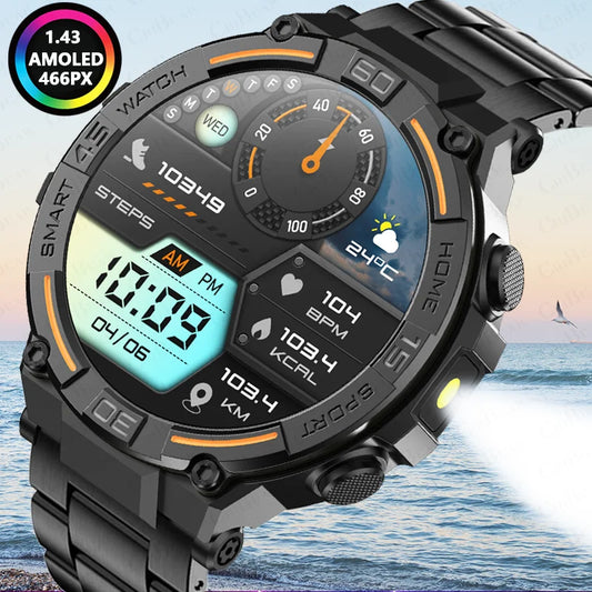 2024 New GPS Outdoor Sports Smart Watch Men with LED Lights Bluetooth Call Heart Rate Blood Oxygen Smartwatch For Huawei Xiaomi