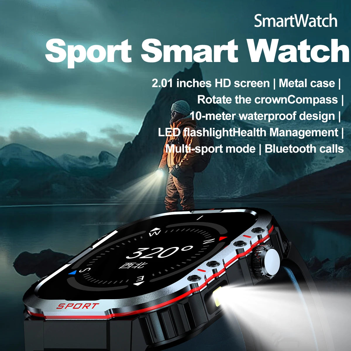 2024 Military Smart Watch Men 2.01 Inch HD Screen Waterproof Health Monitor Outdoor Sport Ai Voice Bluetooth Call Smartwatch