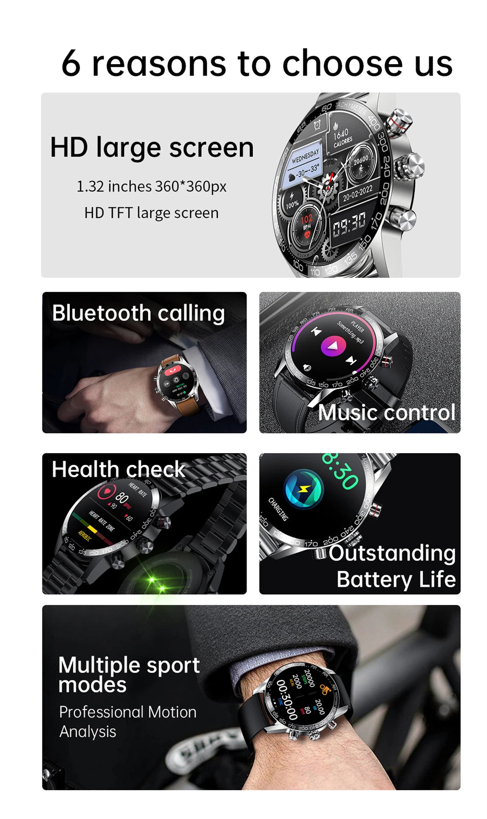 Lige 360 AMOLED HD Screen Watch For Men Smart Watch Bluetooth Calling Smartwatch 2024 Fashion Business Clock New Smartband Man