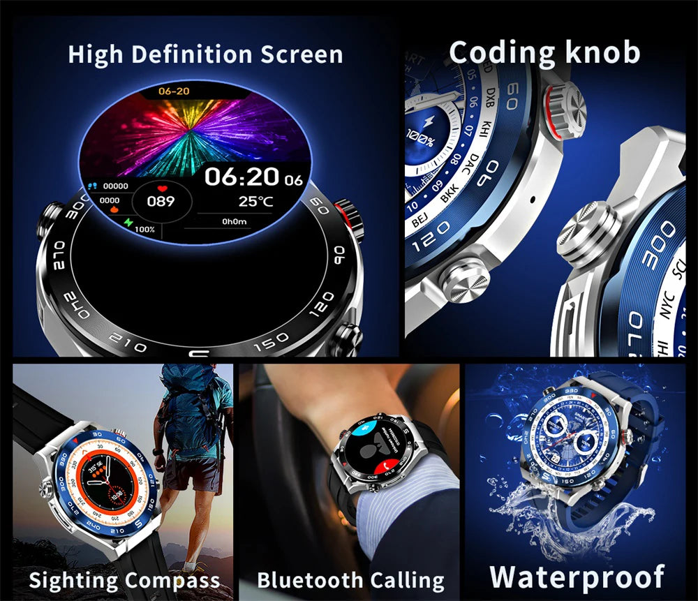 1.6" Blue Tooth Call Men Smart Watch Sports Fitness NFC Wireless Charge Health Watches Compass Waterproof Music 2024 Smartwatch