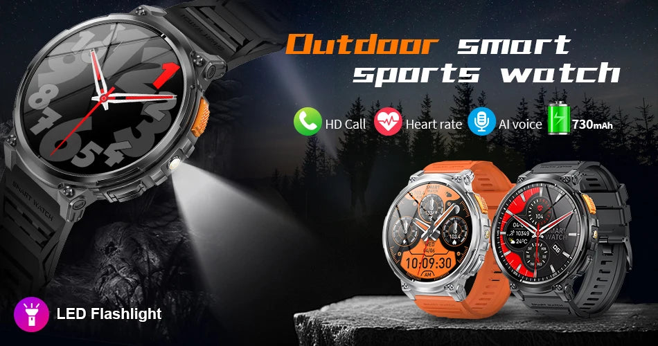 LIGE 2024 New Outdoor Military Smart Watch Men 650 mAh Large Battery Voice Assistant Watch Wireless Call Waterproof Smartwatch