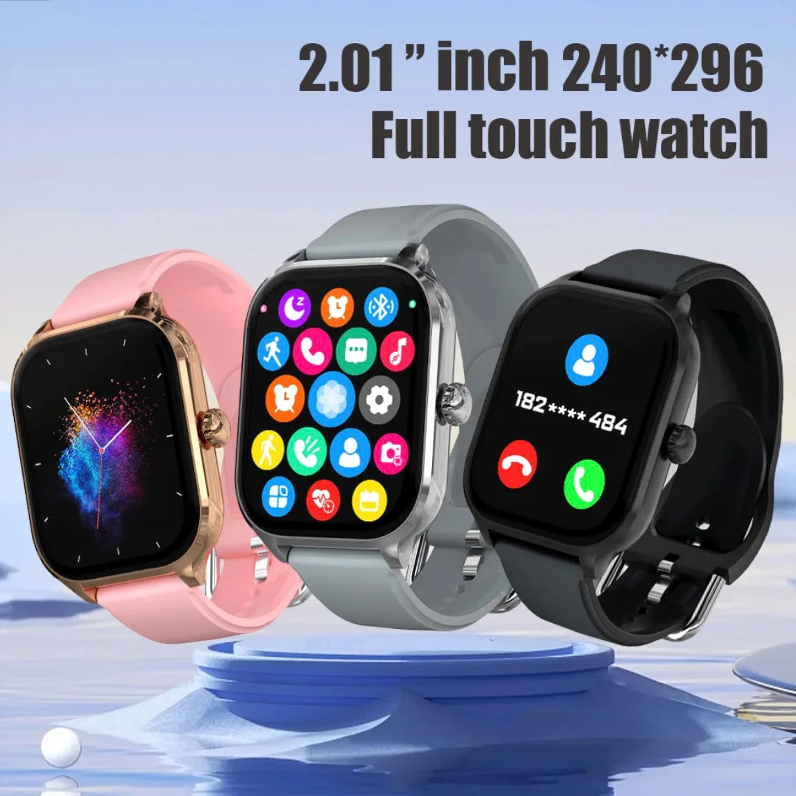 Smart Watch Men Women Gifts 2.01'' Full Touch Screen Sport Fitness Tracker Smartwatch BT Call Digital Wristwatch for Android IOS