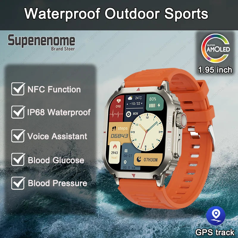 2024 Outdoor GPS Motion Trajectory Smart Watch Men 1.95" Screen IP68 Waterproof Clock Bluetooth Call Smartwatch For Android IOS