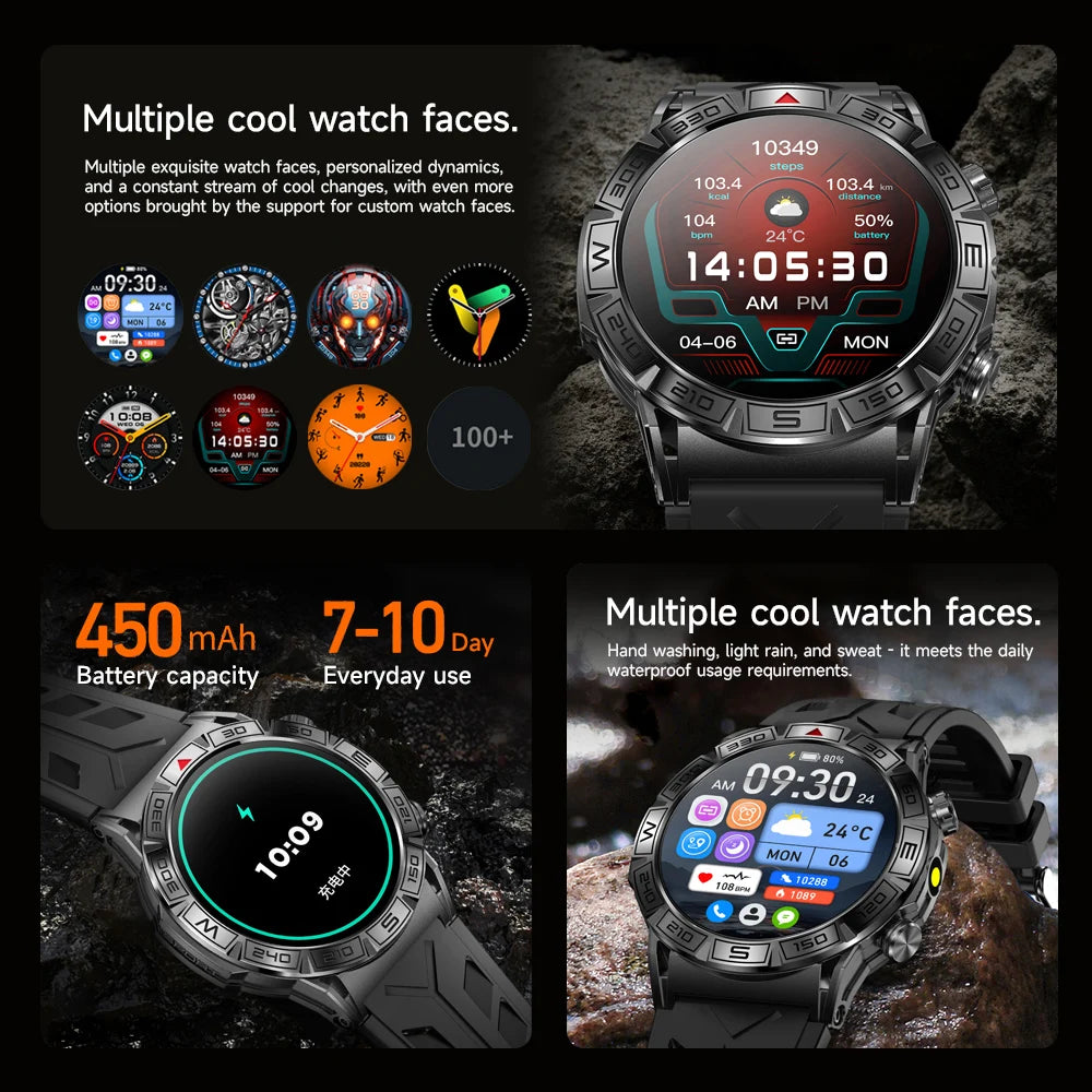 SKMEI 2024 Men Flashlight Smart Watch Compass Sport Waterproof Smartwatch Bluetooth Call Smartwatches 450mAh Battery Wristwatch