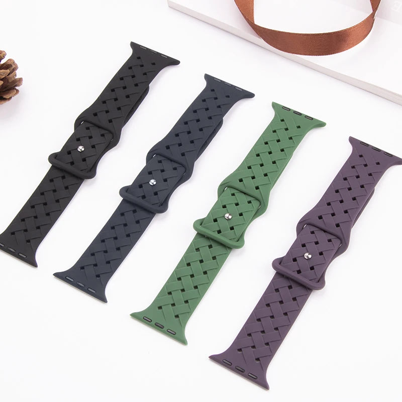 Braided Silicone Strap For Apple Watch 9 Band 41mm 45mm Woman 38mm 44mm 40mm 49mm 42mm Bracelet Correa iWatch 8 7 3 4 5 6 Ultra