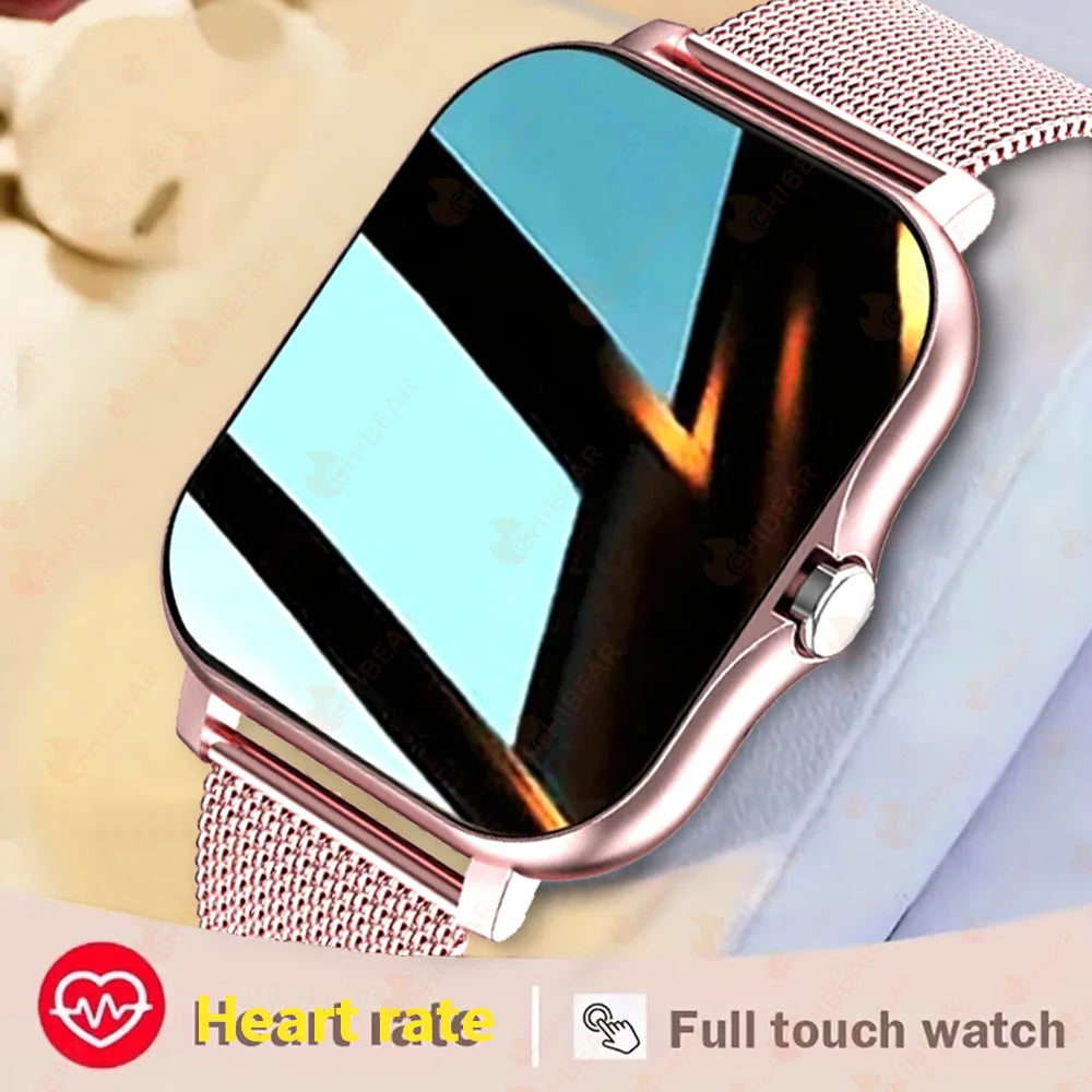 2024 Women Smart Watch Men Full Touch Screen Heart Rate Fitness Tracker Ladies Watch Bluetooth Call Smart Clock for Android IOS