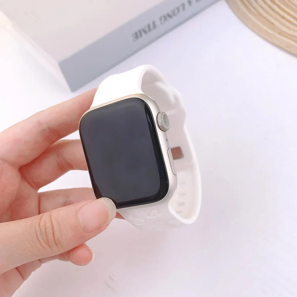 Engraved Silicone Strap for Apple Watch Band Ultra 2 49mm 45mm 44mm 42mm 41mm 38 40mm Bracelet for Iwatch Series 9 8 7 6 SE 5 4