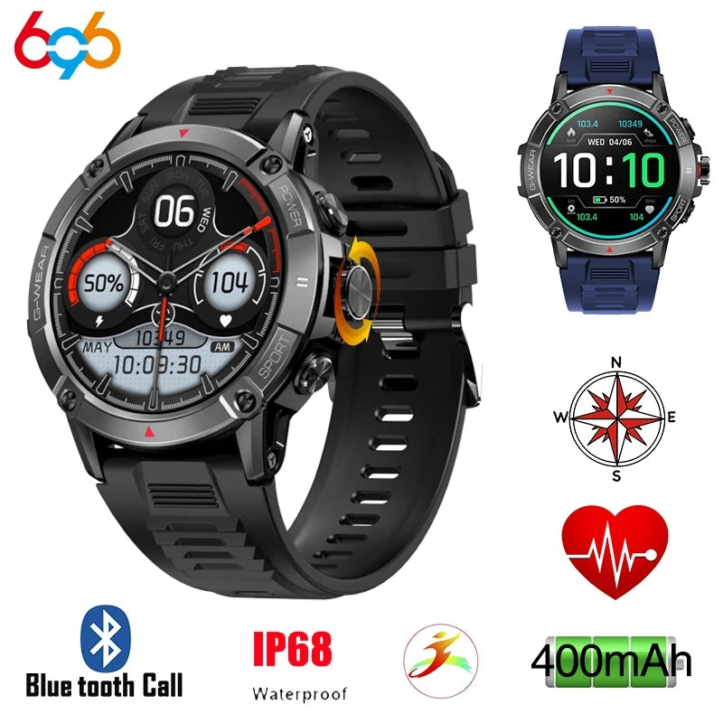 New Men Outdoor Sports Compass Smart Watch Blue Tooth Call Bracelet Health Monitoring 400mAh Battery Waterproof 2024 Smartwatch