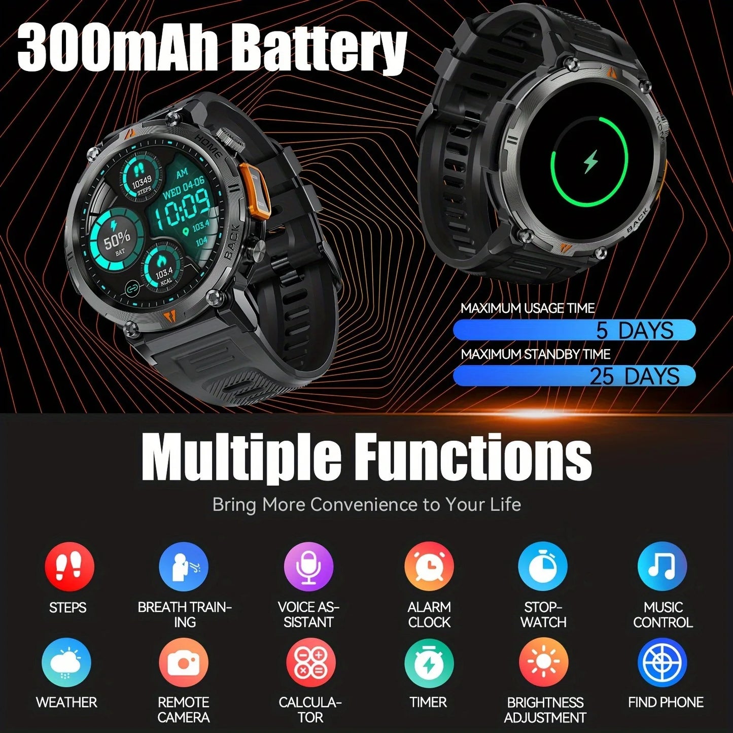 2024 Smart Watch Round AMOLED Smarthwhatch 3ATM Waterproof Original Design For Men Bluetooth With Flashlight 100+ Sports Modes