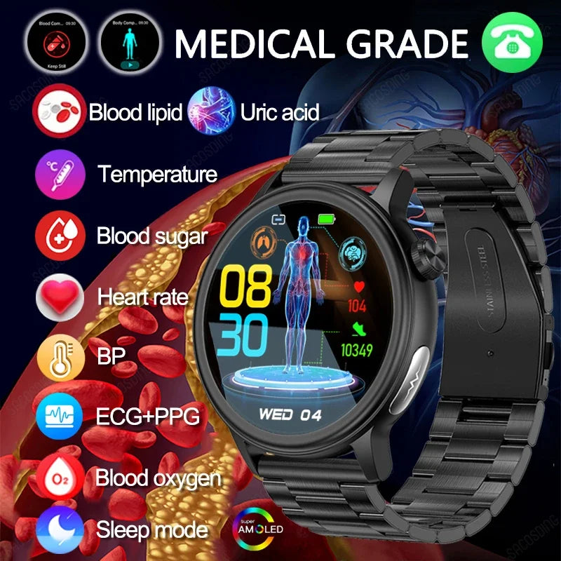 2024 New Blood Glucose Smart Watch Men ECG+HRV Blood Pressure Health Monitor Fitness Watches IP68 Waterproof Smartwatch Women