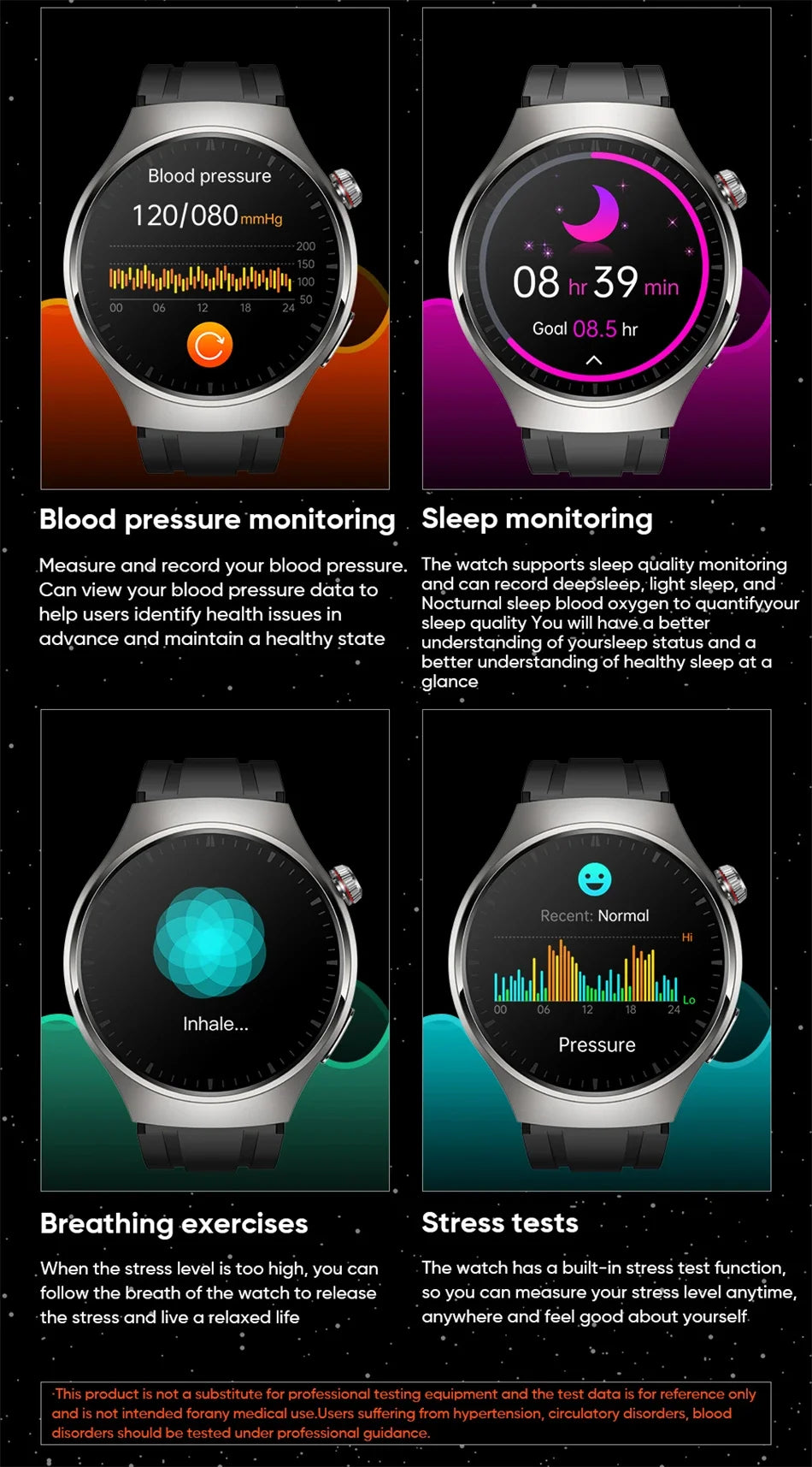 2024 New Non-invasive Blood Sugar Smart Watch Men ECG PPG Heart Rate Blood Pressure Sleep Tracker Smartwatch For Huawei Xiaomi