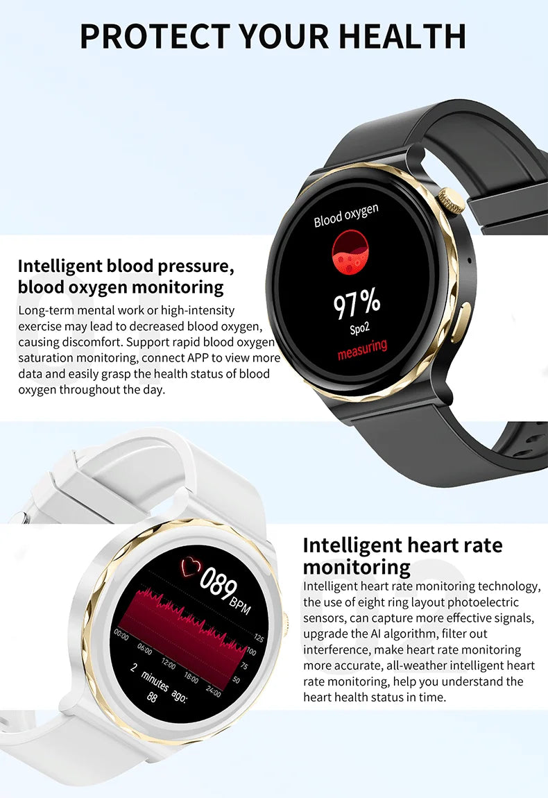 2024 New Fashion Women Smart Watch Full Touch Screen Heart Rate Blood Oxygen Sports Fitness Bracelet Voice Calling Smartwatch