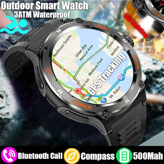 2024 New For Huawei Xiaomi Rugged Military Smartwatch Men Bluetooth Call GPS Track 500Mah 3ATM Waterproof AMOLED Men Smartwatch